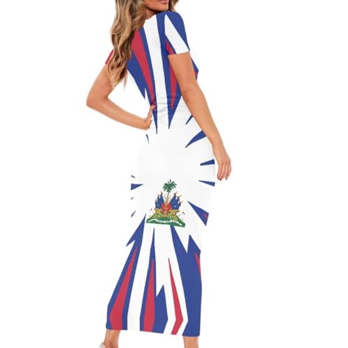Image of Womens Short Sleeve Jamaican Flag Midi Bodycon Dress | Soft stretchy fabric,crew neck,jamaican print casual date night cocktail party, elegant chic, spring summer fall all season