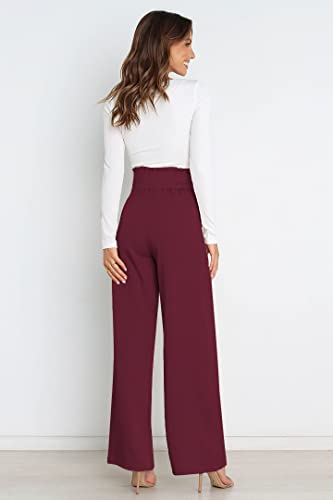 Plustrong Womens Flowy Wide Leg Dress Pants High Waist Belted Business Casual Palazzo Work Pants4