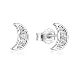 Zolkamery Sterling Silver Studs Earrings, 925 Sterling Silver Studs Earrings for Women, Small Moon Silver Stud Earrings with 5A Cubic Zirconia, Hypoallergenic Cartilage Sleeper Earrings for Girls 8mm