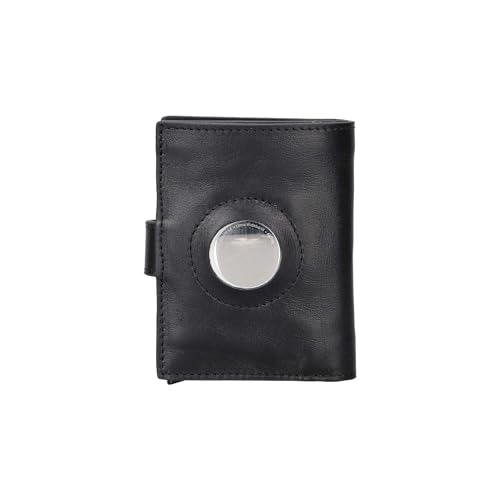 Handmade Genuine Leather Mechanized Pop-up AirTag Wallet with RFID Protector for Men and Women (Black)2