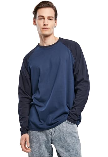 Urban Classics Herren Raglan Contrast LS T-Shirt, darkblue/midnightnavy, L