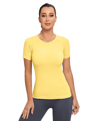 Image of MathCat Seamless Workout Tops for Women, Short Sleeve Compression Athletic Shirts Soft Yoga Gym Tops XS-XL