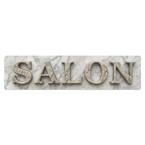 Plaque en métal fine avec inscription « Salon Stone » - Décoration murale pour café, club, bar, bureau, maison, jardin - 10,2 x 40,6 cm