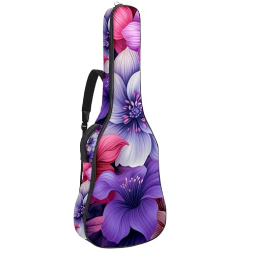 Housse de guitare acoustique fleurs violettes en toile Oxford sans rembourrage