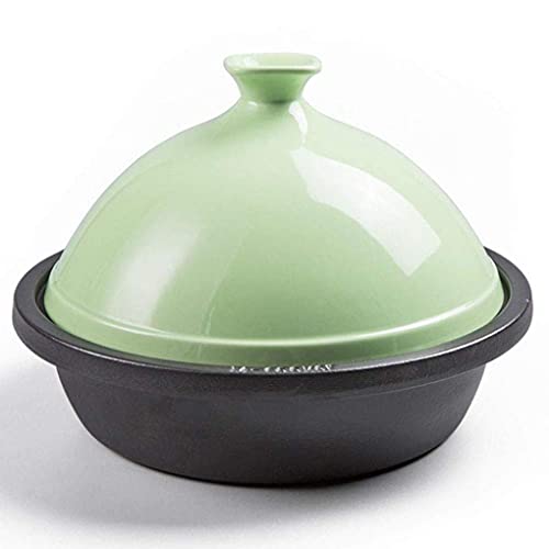 Olla de cerámica de 3 litros para tagine marroquí, Base de Hierro Fundido, Tapa de cerámica, cazuela de Barro, Apta para 3-6 Personas, Color Rosa (Verde)