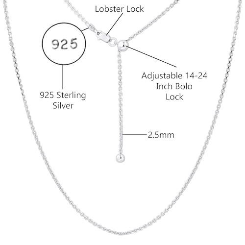 Savlano 925 Sterling Silver 2.5MM Oval Cable Chain Necklace - 18K Gold Plated Adjustable Bolo 14-24 Inch Chain for Women. Comes with a Gift Box - Made in Italy4