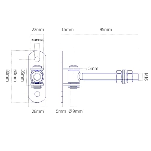 LUMITERRA Lot de 2 Charnières de Portail Réglables, Réglable, Filetage M16, Charnières de porte de Jardin avec 4 Vis Métal, Solution Parfaite Pour Portail de Jardin, Porte de Cour et – vue 2