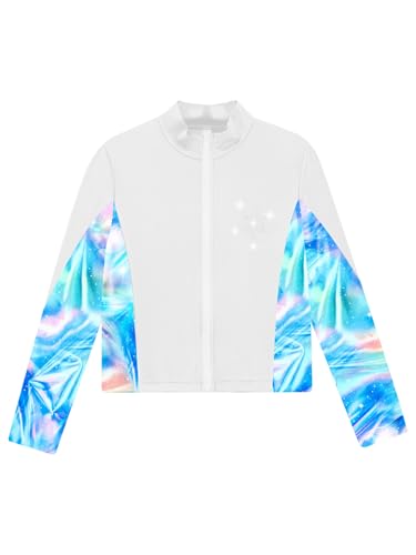 Kids Girls Figure Ice Skating Jacket Zipper Long Sleeve Sparkly Rhinestone Coat Gymnastic Athletic Sport Top3