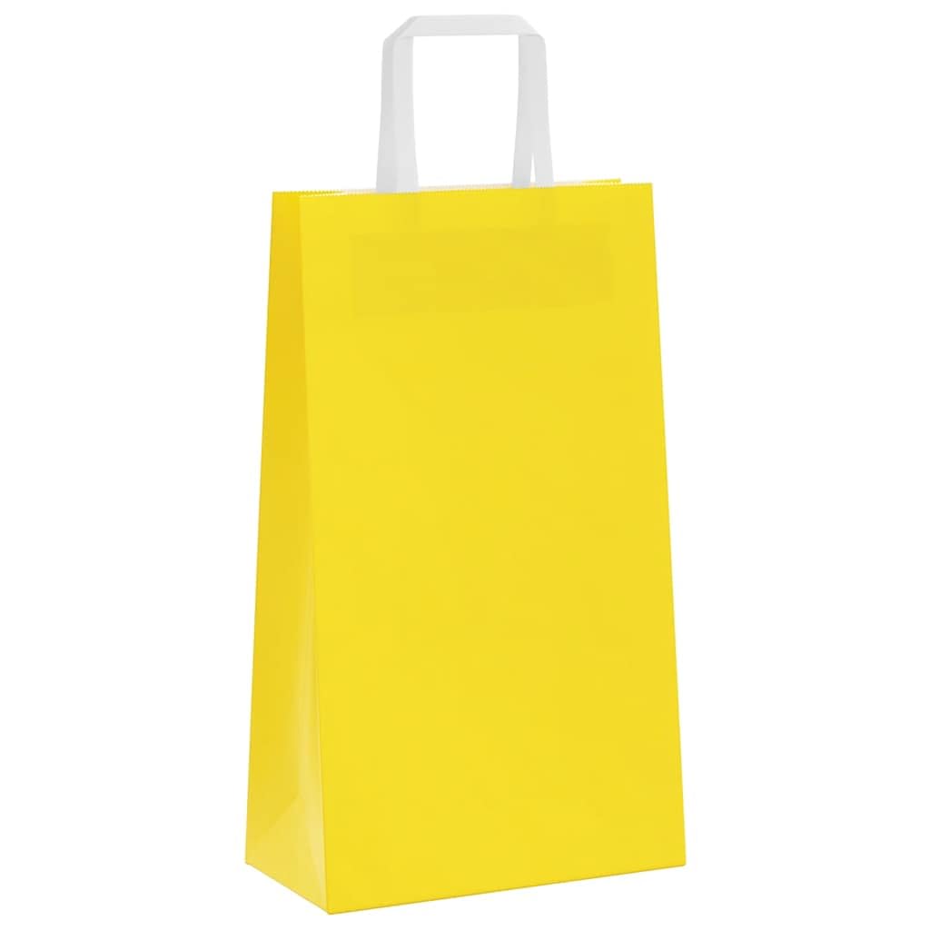 250 sztuk papierowych toreb na zakupy, żółte, 21 x 11 x 36 cm, z papierowymi uchwytami, przyjazne dla środowiska torby na zakupy na prezenty