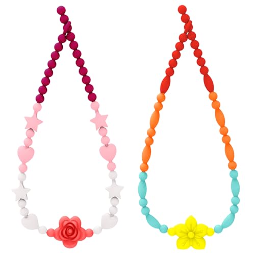 FOTEEMO Chewy Necklace Sensory for Kids and Adults 2 Pack Chew Necklaces for Sensory Boys and Girls Silicone Necklaces for Autism ADHD SPD Chewing Biting Fidget Necklace Oral Chew Toys