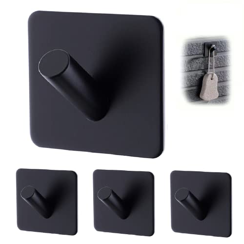 Lot de 4 crochets muraux autocollants en acier inoxydable brossé et nickel - Sans perçage nécessaire - Pour la cuisine, la salle de bain, la douche, les toilettes - Noir Cover