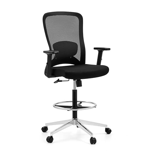 hjh OFFICE Top Work 44 - Silla de Trabajo ergonómica de Malla, Altura Ajustable, reposabrazos y reposapiés, Color Negro