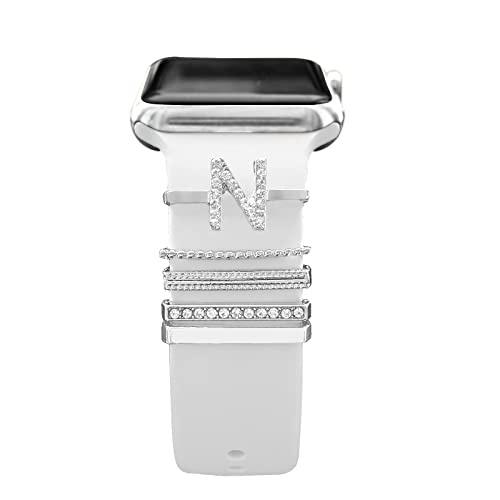 Image of 5Pcs Charms for Apple Watch band 41mm 45mm 40mm 44mm 38mm 42mm 46mm 49mm Women,Diamond+Metal Jewelry Decorative Ring For iWatch series 11 10 9 8 7 6 5 4 se 3 /2,Galaxy watch 7 /6 /5 /4,Strap Accessories