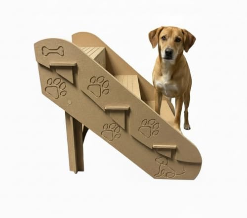 3 Step MDF Foldable Dog Stairs for Bed, Couch Furniture, 42.5cm Tall, 40cm Wide, 47cm Deep, Pet Steps with Paw Print Design - Image 4