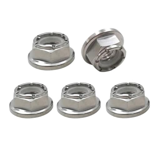 RISON Titanium Nut Flange Nylon Lock Nut GR5 6AL4V Titanium Flange Nylon Lock Nut Pack of 5 (M10x1.5mm, Titanium Silver)