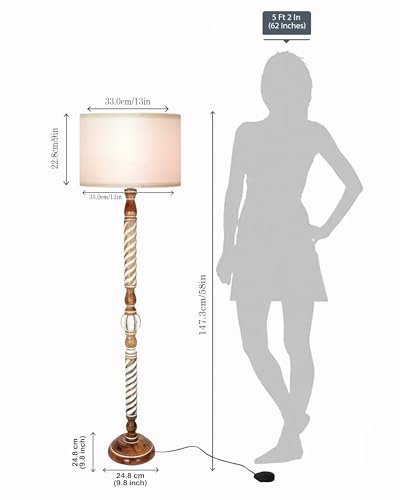 Image of Homesake Rustic Wood Floor Lamp for Living Room Walnut Brown with Shade | Light Decoration for Home Corner Lamp for Living Room | Antique Floor Light Twisted Ropes, KD Off-White Drum