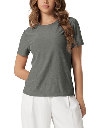 Image of ODODOS Women's Performance Cropped Tee Ultra Soft odSTRATUM Tech Short Sleeve Relaxed Top Crew Neck T-Shirts