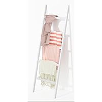 WTZ Bamboo Blanket Ladder, 5-Layer Towel Racks, Blanket Holder with Anti-Slip Construction Home Decor, Decorative Blanket, Quilt, Towel, Scarf Ladder Shelves for Livingroom, Bedroom, Bathroom, White