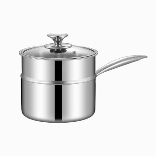Effonek 厚みのあるステンレス製ミルクポット補助食品ポットホットミルク多機能蒸し料理小鍋家庭用 (18cm,本体+蓋+蒸し器)