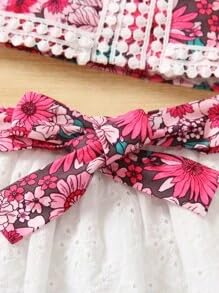 Image of PAMBERSTON Girls Dress Set, Floral Print Sleeveless Top with White Skirt and Bow Detail | Cute Casual Outfit for Girls | Perfect for Parties, Birthday, Wedding