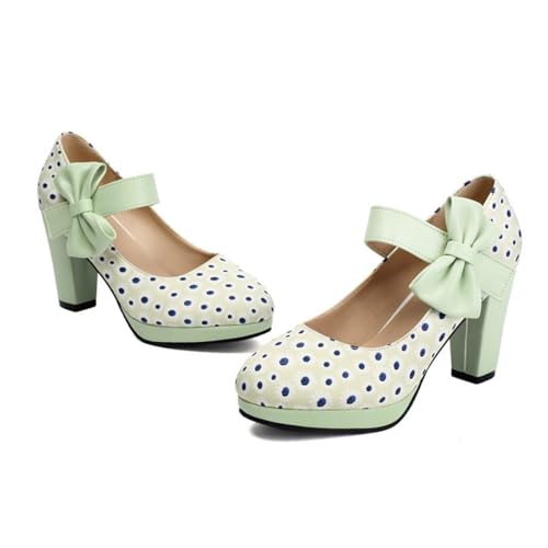 Women's Polka Dot Mary Jane Pumps Round Toe Closed Platform Bow Ankle Strap Chunky High Heels Dress Wedding Party Office Daily Shoes2