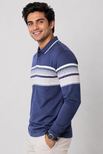 SANE ORIGINALS Full Sleeves Textured Polo Tshirt for Men Denim Blue - Image 6
