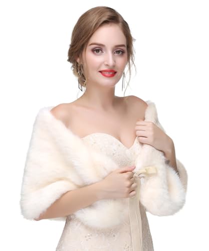 Aimimier Bridal Faux Fur Wrap Wedding Fur Stole with Band Evening Party Warm Shrug Cape2