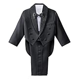 Dressy Daisy Boys' 5 Pcs Set Formal Tuxedo Suit with Tail Christening Outfit Pageboy Suits Size 12-18 Months Black