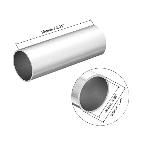 sourcing map 6063 Aluminium Rundrohr 32mm Innendurchmesser Alurohr 35mm Außendurchmesser Aluprofil Metallrohr 100mm Länge Aluminium Rohr für Industriebau Bastelprojekte Heimdekoration