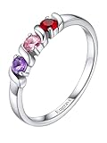 Custom4U Sterling Silver Personalized Mothers Ring with 3 Birthstones for Mom Engraved Name Ring Women's Promise Rings Custom Family Ring for Wife Grandmother Jewelry Gifts