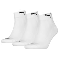 PUMA Unisex Cushioned Quarter Socks 3P, White, US 10-12