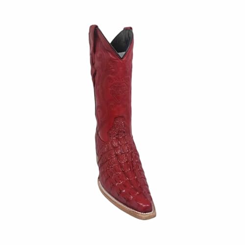 Men's Genuine Cowhide Crocodile Print Red 3X Toe Cowboy Western Boots (US-8)4