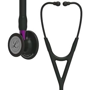 3M Littmann Cardiology IV Diagnostic Stethoscope, 6203, More Than 2X as Loud, Weighs Less, Stainless Steel Black-Finish Chestpiece, 27″ Violet Stem, Black Tube and Headset