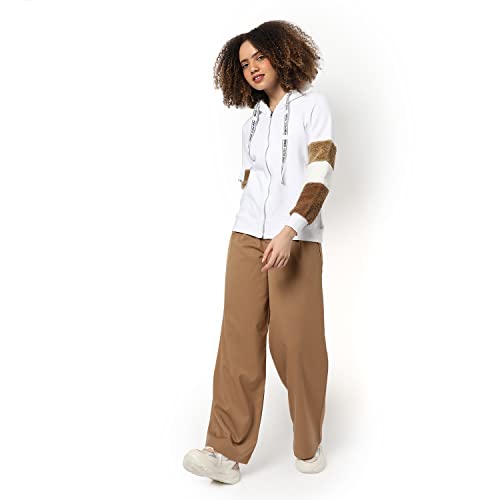 Image of Campus Sutra Women's Cotton Hooded Neck Sweatshirt(AWIN22 CSW-AW-HD0100 L C8-White L)