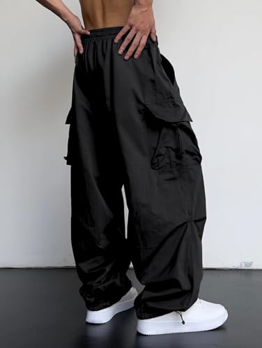 Baggy Parachute Cargo Pants Y2K Drawstring Casual Pants Pocket Design Beam Feet Trousers Loose Fit Pants3