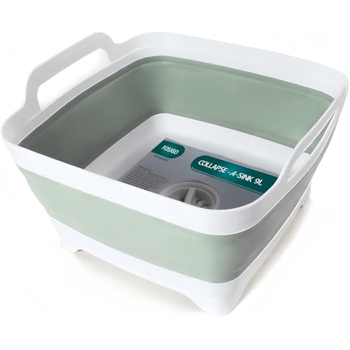 Image of FOSJGO Collapsible Dish Basin with Drain Plug and Carry Handles - 9L Capacity, Portable Sink Tub for Camping and RV