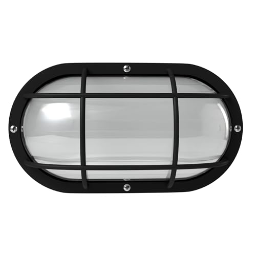 Image of KASTLITE Outdoor LED Bulkhead Light Fixture, 9.5W Energy Star 5000K Oval Wall Mount Nautical Lighting, Rust-Proof Polycarbonate Build for Wet Locations, Porch Patio Dock & Exterior Lights, FE104 /Black