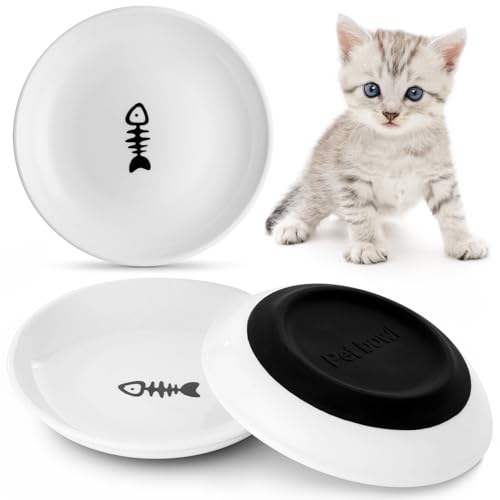Dorakitten Lot de 3 gamelles en céramique pour Chat - Pas de Fatigue - Large et Peu Profonde - avec Fond en Silicone antidérapant - 15 cm de diamètre