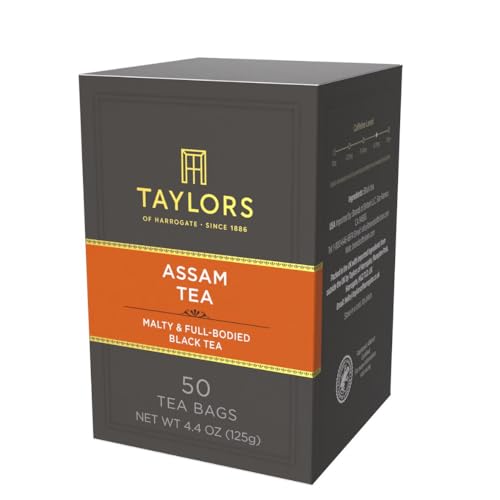 Image of Taylors of Harrogate Assam, Black Tea, Pillow Tea Bags, Full-bodied, Satisfying & Malty, Caffeinated, Enjoy Hot or Iced, 50 Teabags 50 Count (Pack of 6)