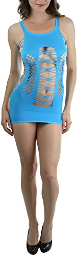 Image of ToBeInStyle Women's Stretch See Through Fishnet Novelty Mini Rave Party Dress