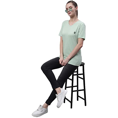 Image of Mack Jonney Women V Neck Cotton Solid Regular Fit T-Shirt-V Anthraa 001-P