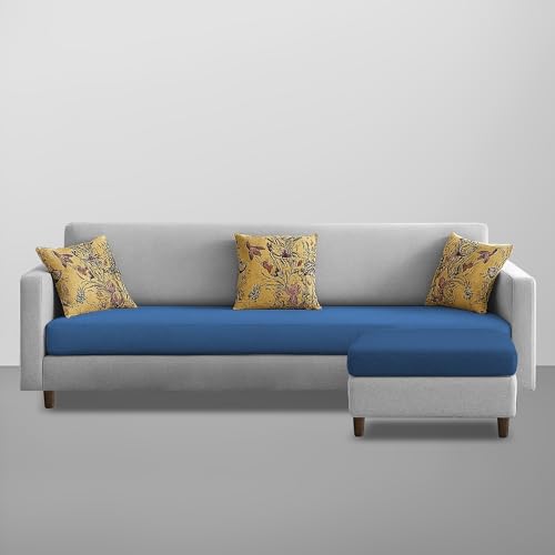 Image of Casaliving Premium Lifestyle Fabric 5 Seater L Shape Sofa Set 4 Seater Modern Sofa Set & Ottoman for Living Room (Blue Grey Color)