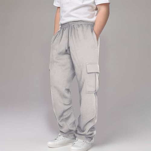 Cargo Sweatpants for Boys Kids Cotton Drawstring Elastic Waist Loose Joggers Running Sweat Pants with Toddler Pant3