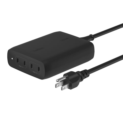 Belkin 4-Port USB C Charger Block, 200W GaN Multi-Port Charger USB-C PD 3.1 Fast Charge + 5ft Power...