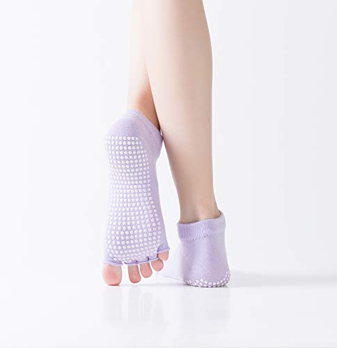 2 Pairs Non Slip Yoga Socks For Women Toeless Half Toe Socks For Ballet Pilates Barre Bikram Workout Socks With Grips (Black & Light Grey) #TOP2