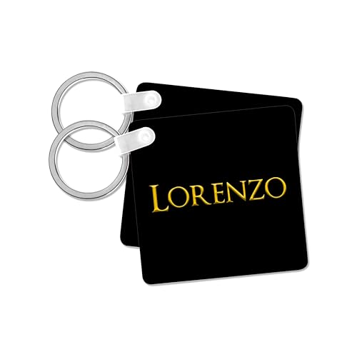 3dRose, Lorenzo beautiful boy name in the America. Yellow on black talisman, set of 2 Key Chains