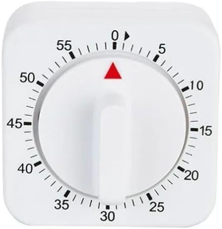 White Timer Clock Square 60-Minute Mechanical Kitchen Timer Wind up Timer Visual Cooking Clock with Loud Alarm No Batteries Required Ideal for Cooking Baking Kitchen Management