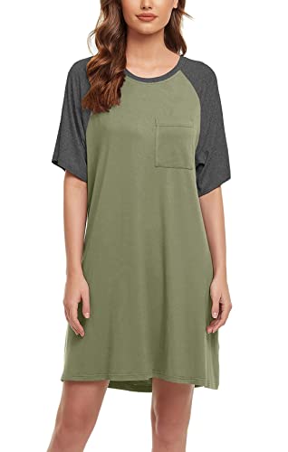 Yya Soft Sleepwear Womens Short Sleeve Nightgowns Sleepshirts Crewneck Night Shirts #TOP1