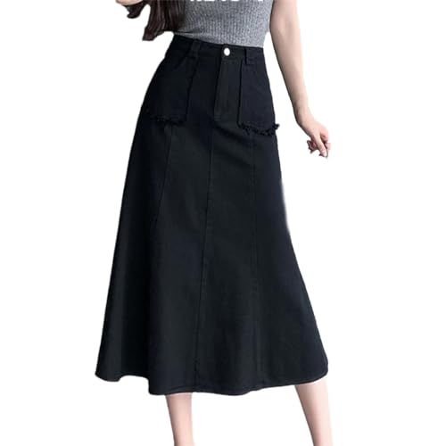 Generic Women's Retro High Waist Denim Skirt Classic Washed Fishtail Denim Skirt Women's Casual A-Line Midi Skirt