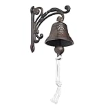 Z metnal Rustic Vintage Wall Mounted Dinner Bell - Decorative Cast Iron Metal Hanging Door Bell with Hook for Porch, Garden & Home Entryway, Rope Include